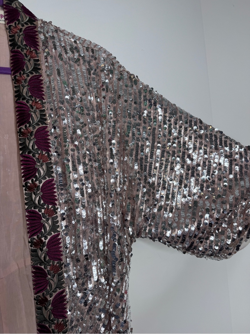 Free People Silver Sequin Light is Coming Duster Kimono Small - Picture 7 of 11